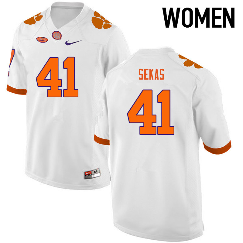 Women Clemson Tigers #41 Connor Sekas College Football Jerseys-White - Click Image to Close